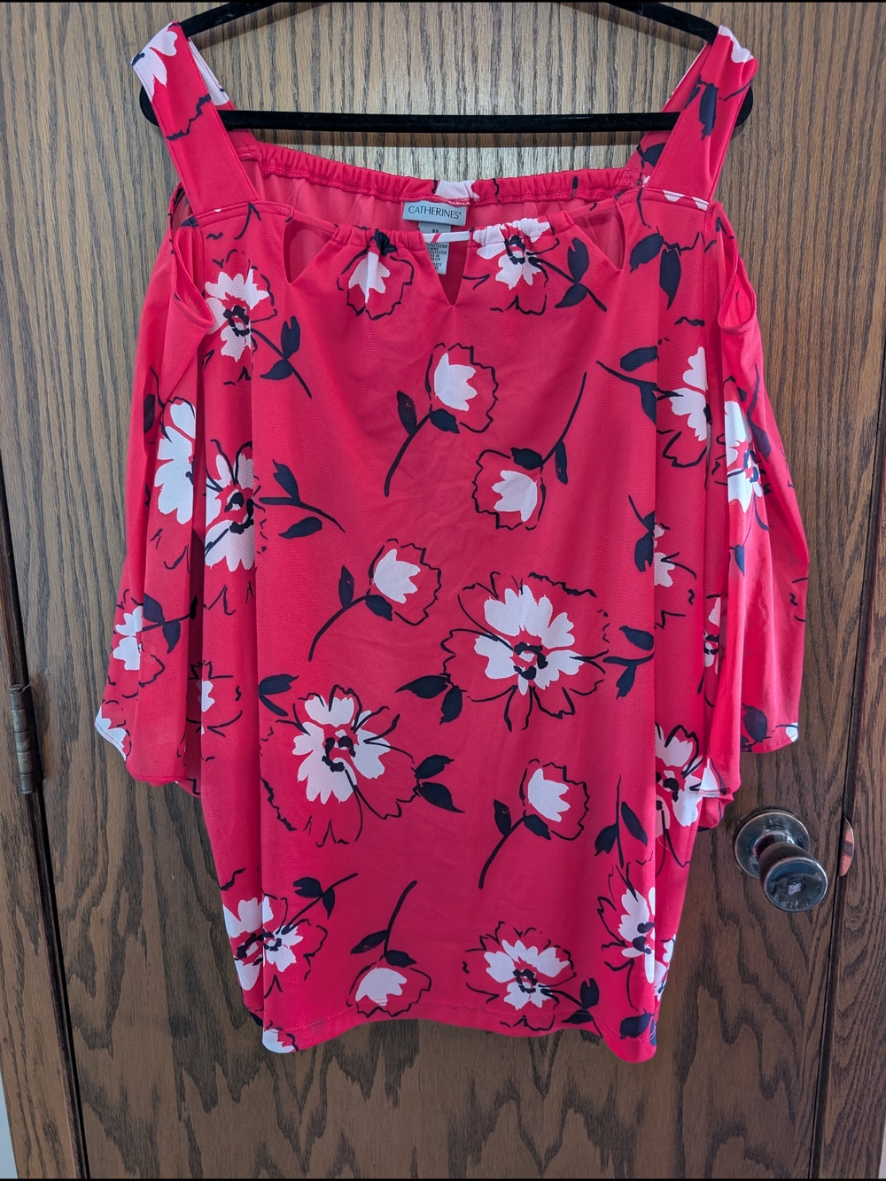 Catherines Top Womens 3X 26/28W Floral Cold Shoulder Bell Slit Sleeve